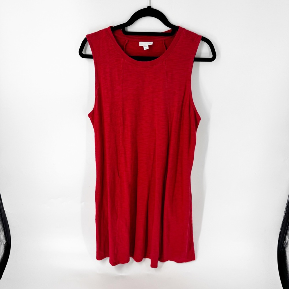 J. Jill Red Sleeveless Slub Knit Tunic Top Pleated Back Pockets Large Petite L P